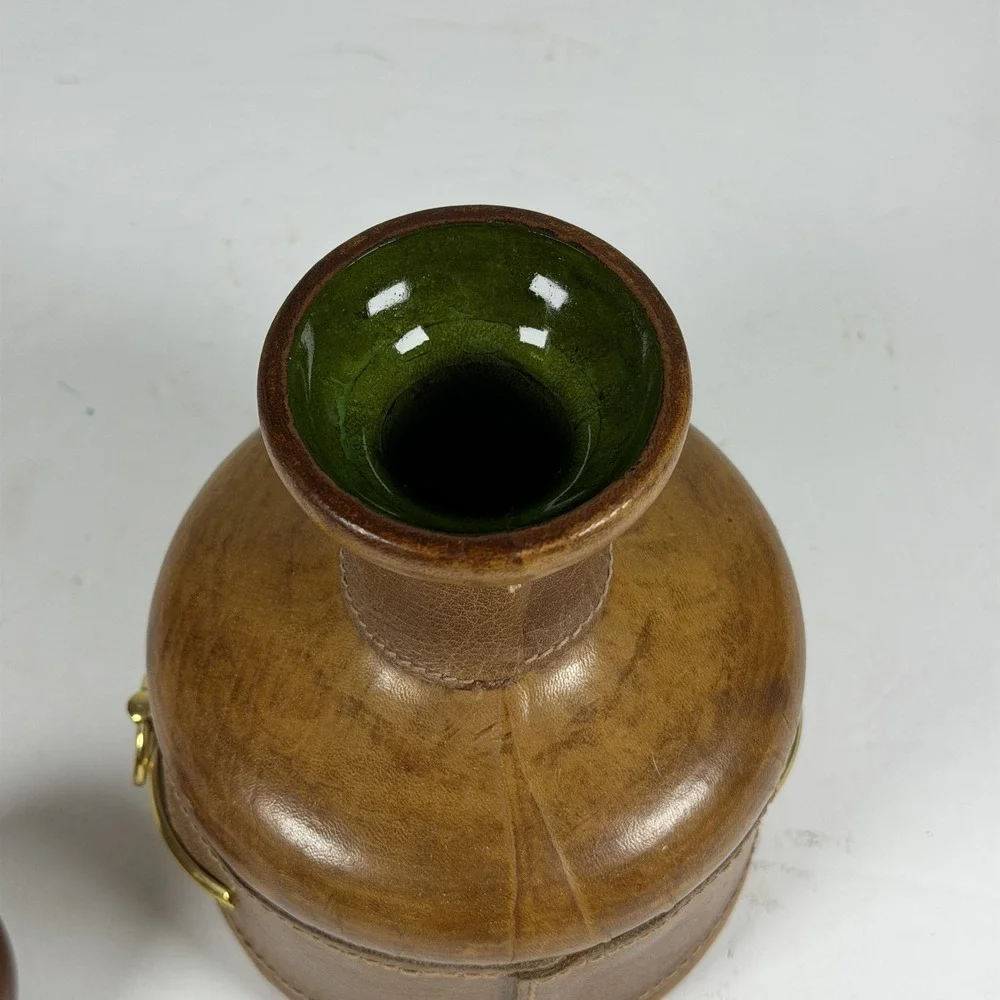 Vintage Leather Wrapped Decanter Equestrian Brass Bit Detail S-1